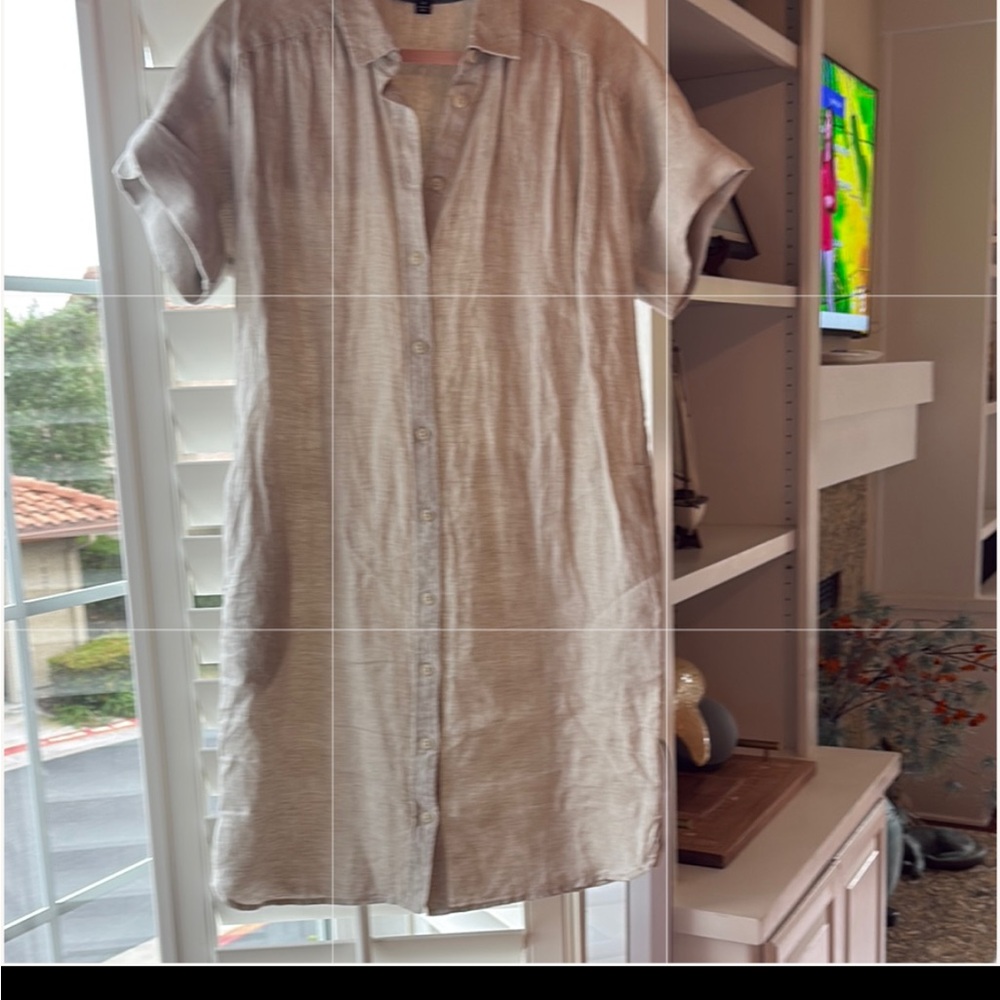 J Crew linen Elegant Cream Button-Down Dress